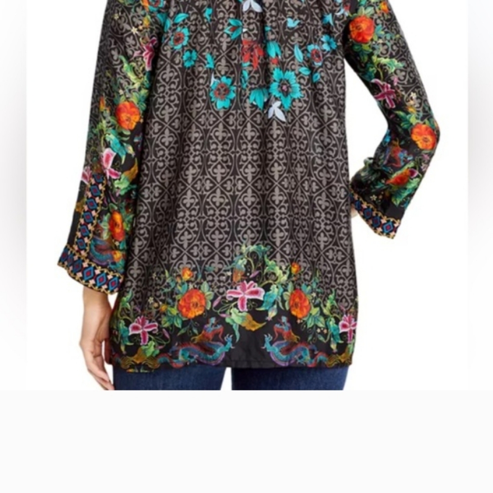 Johnny Was Black Floral Tunic - Picture 3 of 9